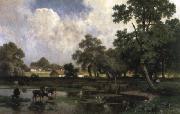 unknow artist Zomerlandschap met koeien bij de poel painting